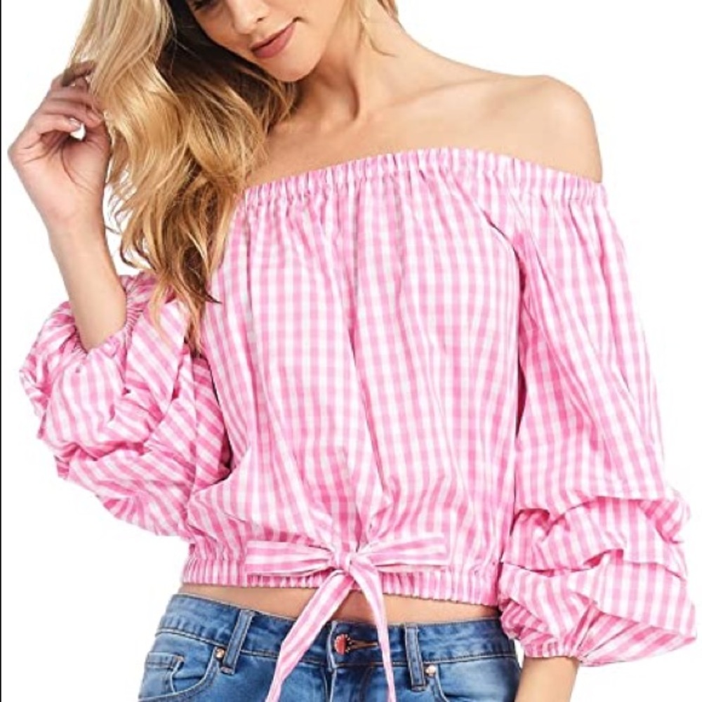 2/$20 Off The Shoulder Puffy Sleeve Top & Bow